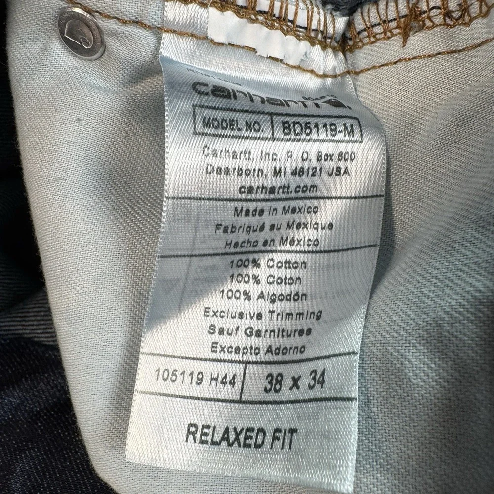 CARHARTT RELAXED FIT MENS DARK WASH BLUE DENIM JEANS SZ 38X34 BD5119-M EUC